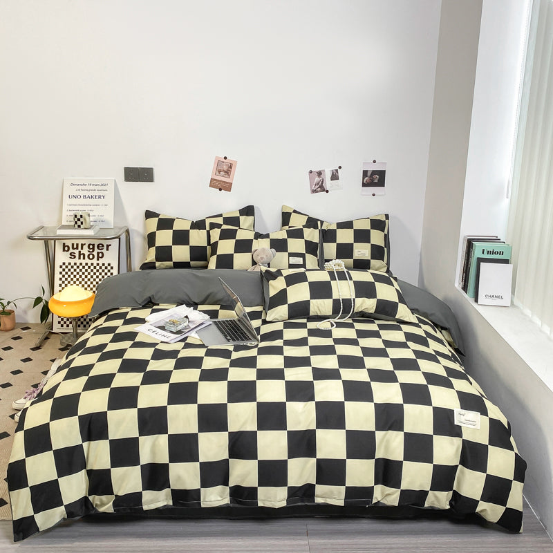 Patternnest Grid Bedding Set – Black and White Geometric Duvet Cover with Pillowcases