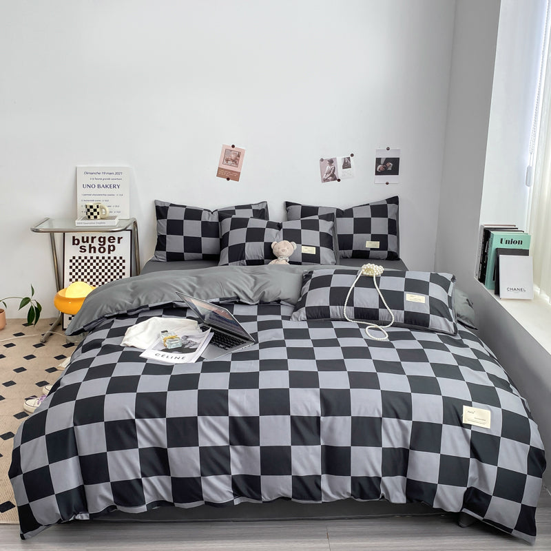 Patternnest Grid Bedding Set – Black and White Geometric Duvet Cover with Pillowcases