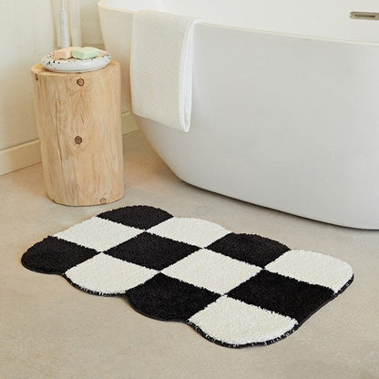 Fluffy Non-Slip Chessboard Bath Mat with Diamond Design Carpet