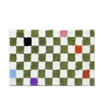 Fluffy Non-Slip Chessboard Bath Mat with Diamond Design Carpet