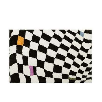 Fluffy Non-Slip Chessboard Bath Mat with Diamond Design Carpet