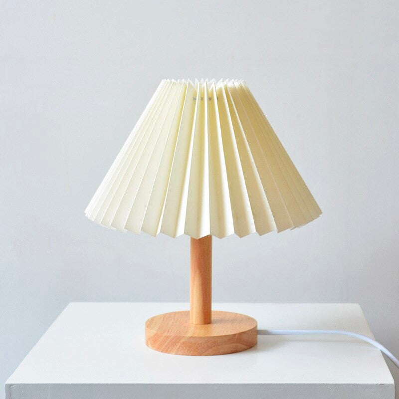Vintage Wood Bedside Lamp with Folded Shade and Retro Wall Light Design