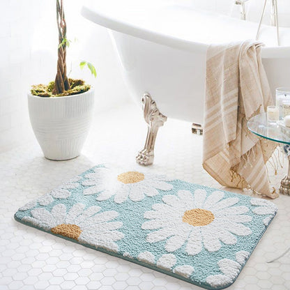 Daisy Bloom Bath Mat – Soft, Absorbent, Non-Slip Floral Bath Rug
