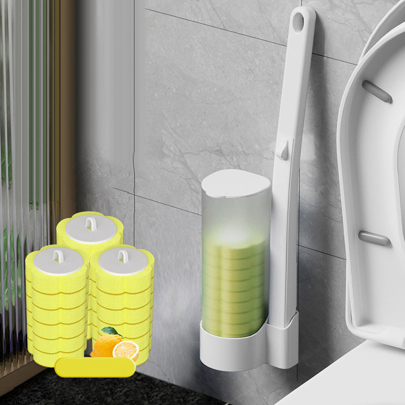 Disposable Toilet Cleaning System with 18 Replaceable Sponge Brush Heads and Storage Caddy